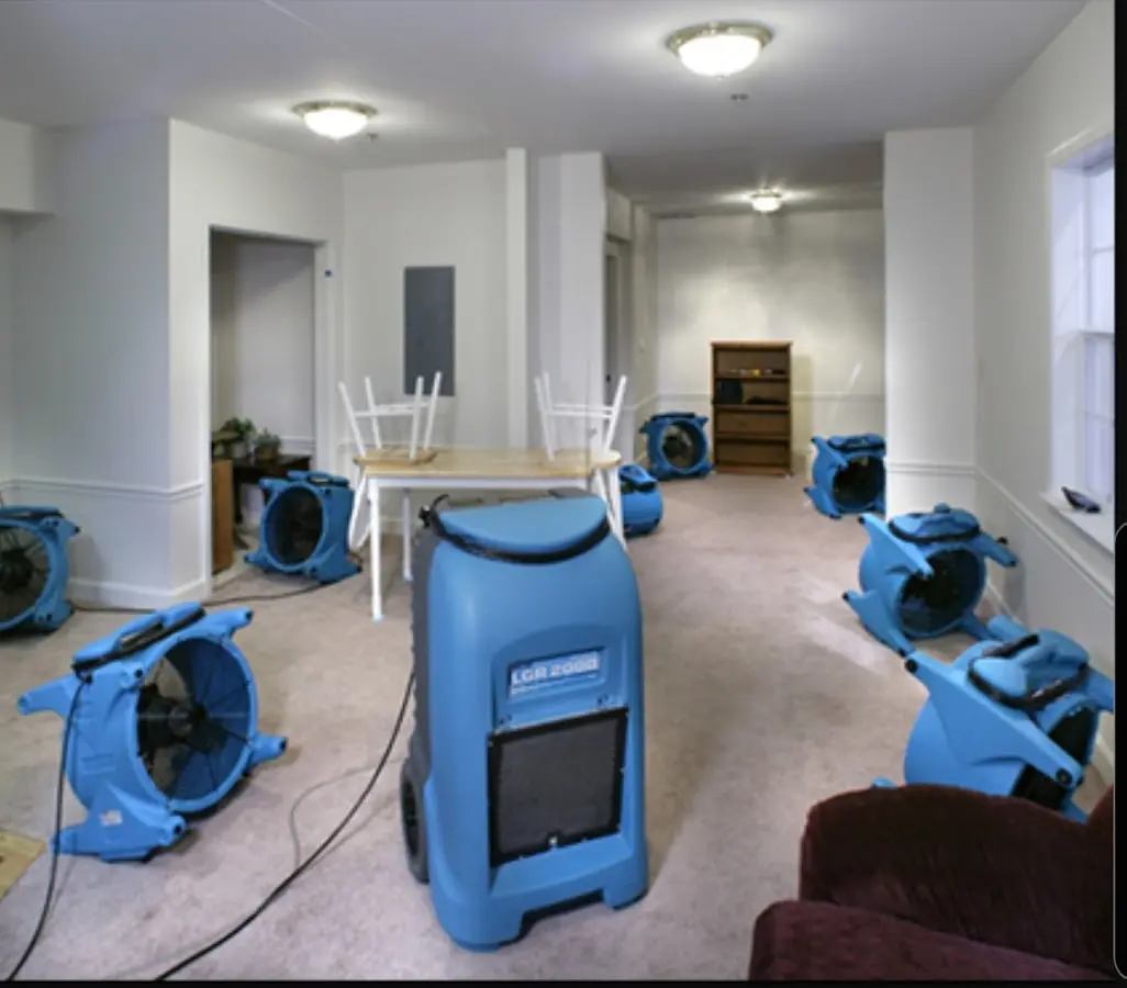 Air movers and dehumidifier setup for Water Extraction & Removal in Geddes